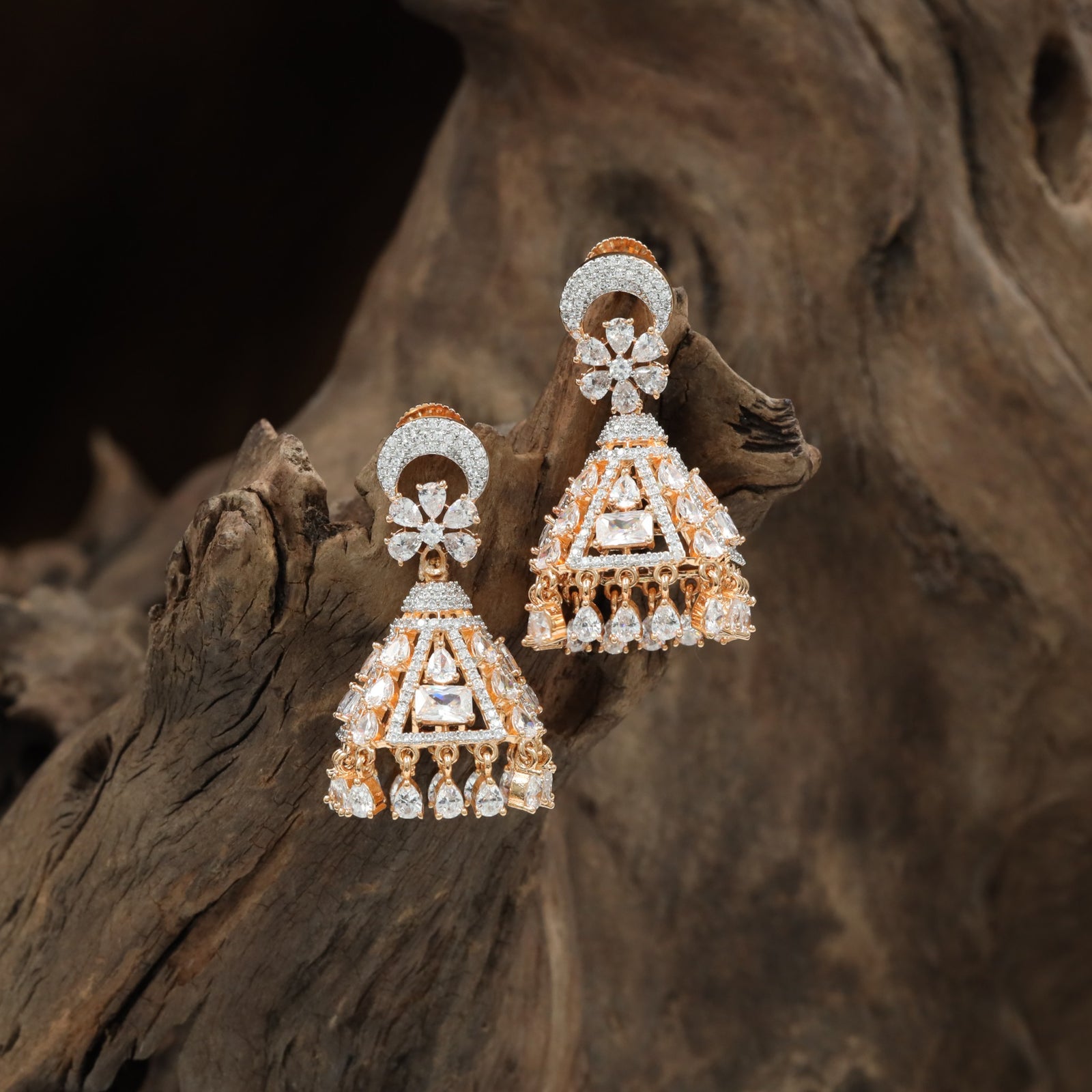 Twinkora Rose Gold Jumka with Open Triangle Layout