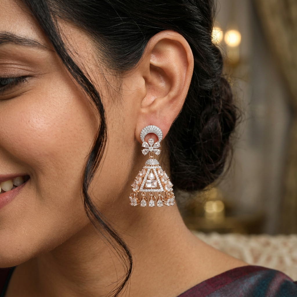 Twinkora Rose Gold Jumka with Open Triangle Layout