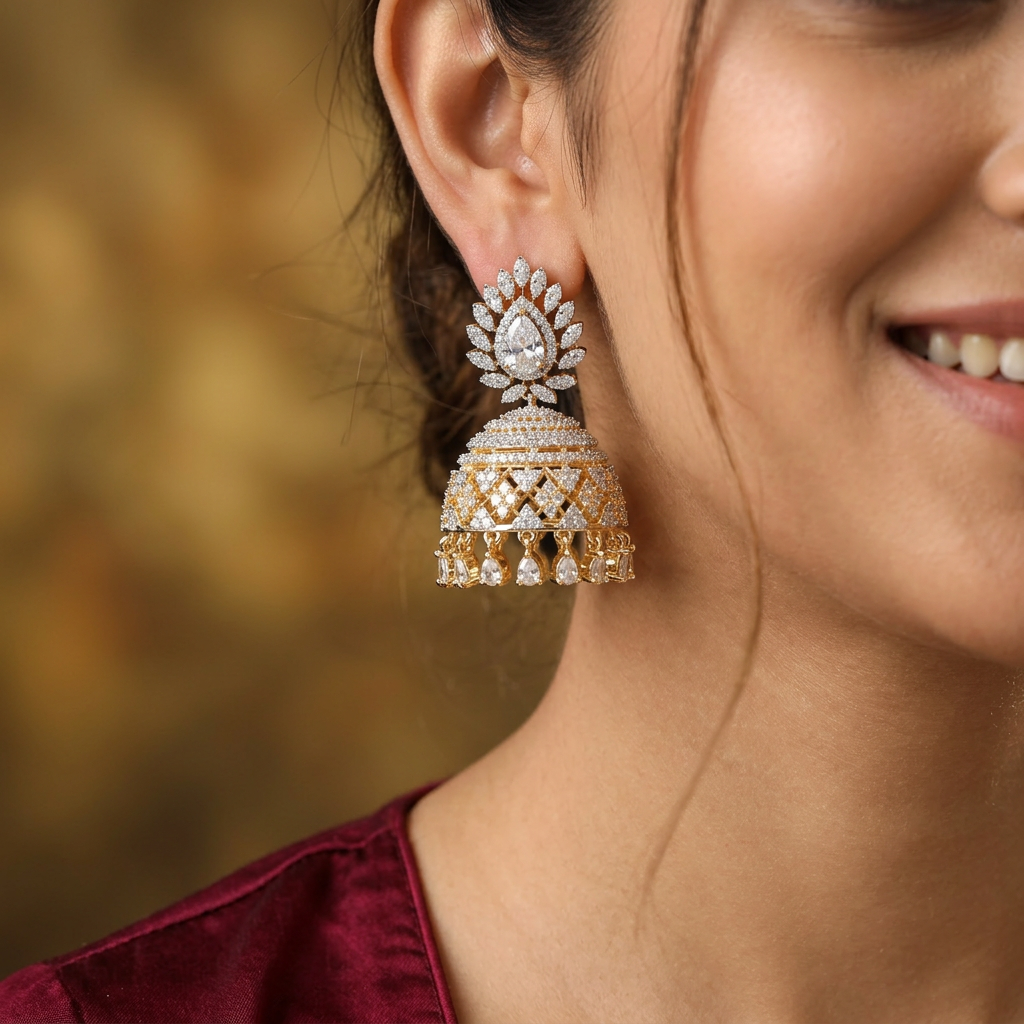 Leaf Border GJ Jumka with Structured Bell Detailing