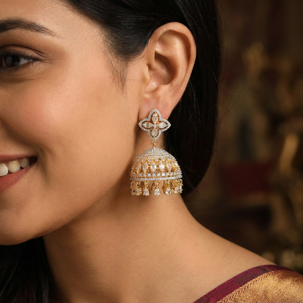 Pleated lattice Gj Jumka with suspended crystal detailing