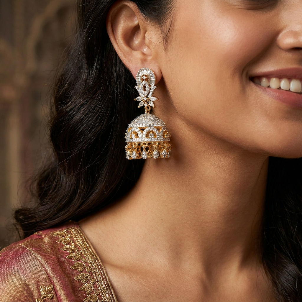 Dazzling floral Gj Jumka with bordered hanging pattern