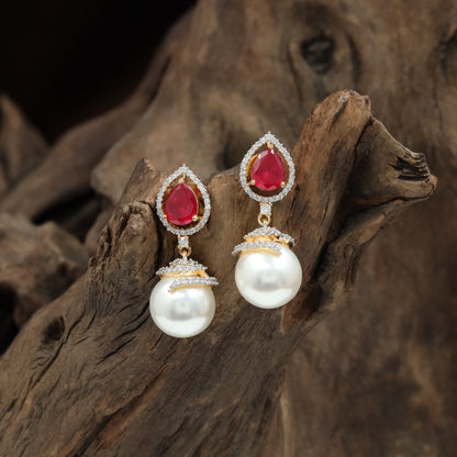 Flared stud hanging with rounded pearl detailing