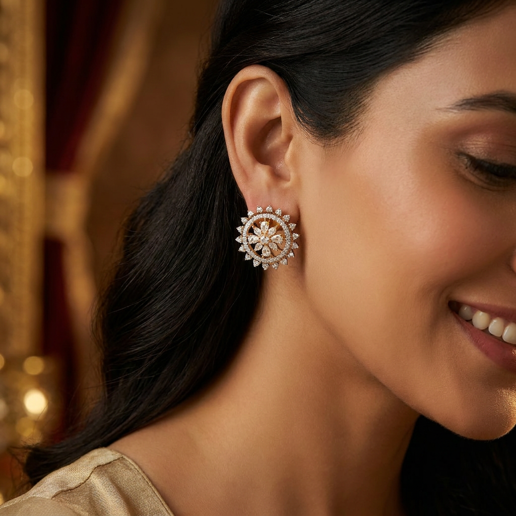 Glittering bloom Gj Stud with circular border detailing