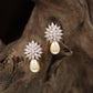 Glittering floral Stud with hanging pearl arrangement