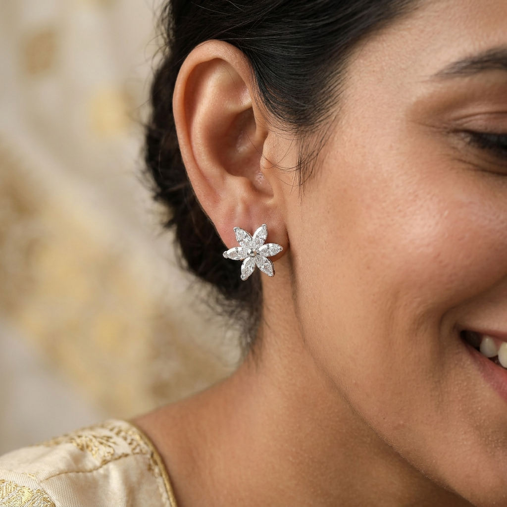 Cascading flower Stud with pointed petal styling