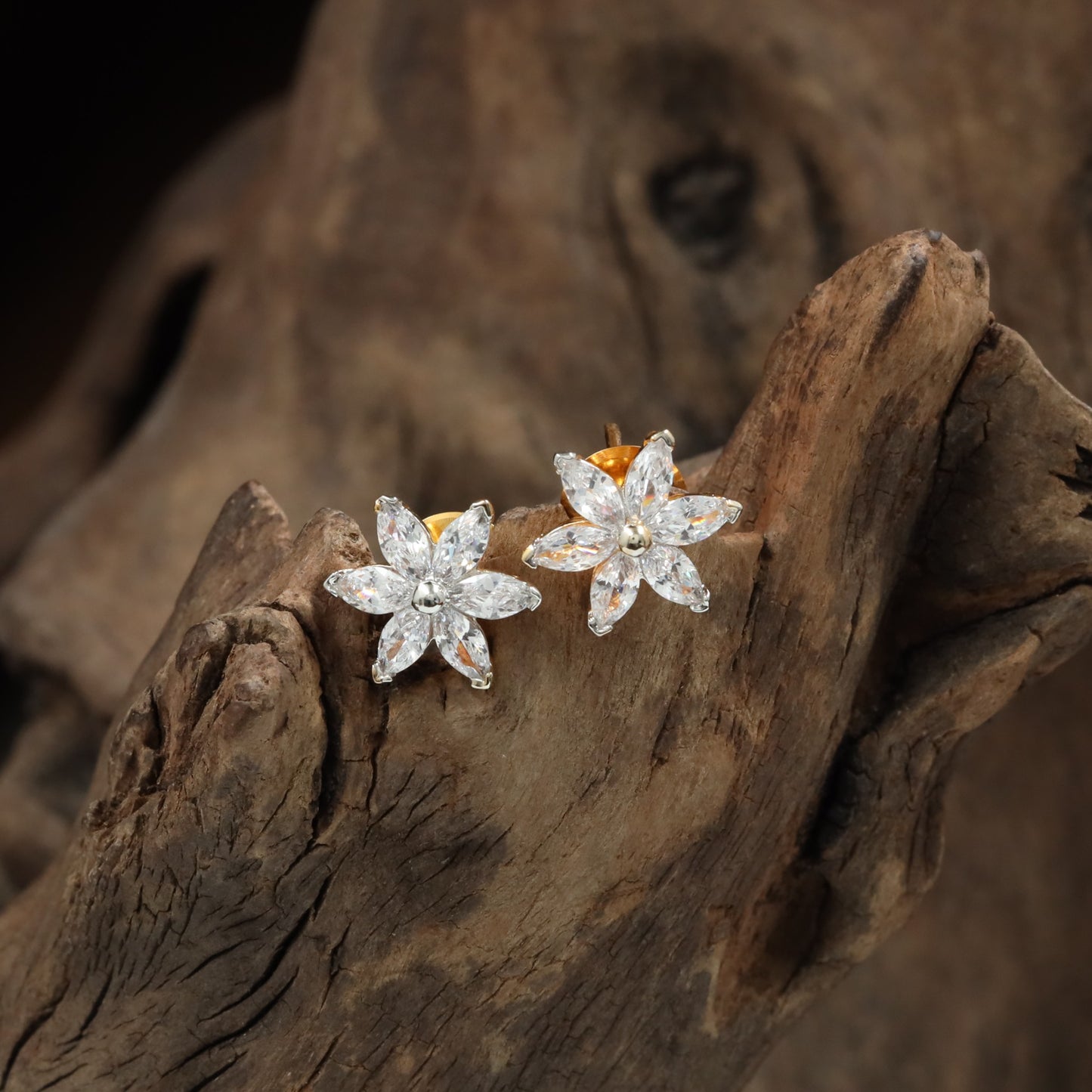 Cascading flower Stud with pointed petal styling