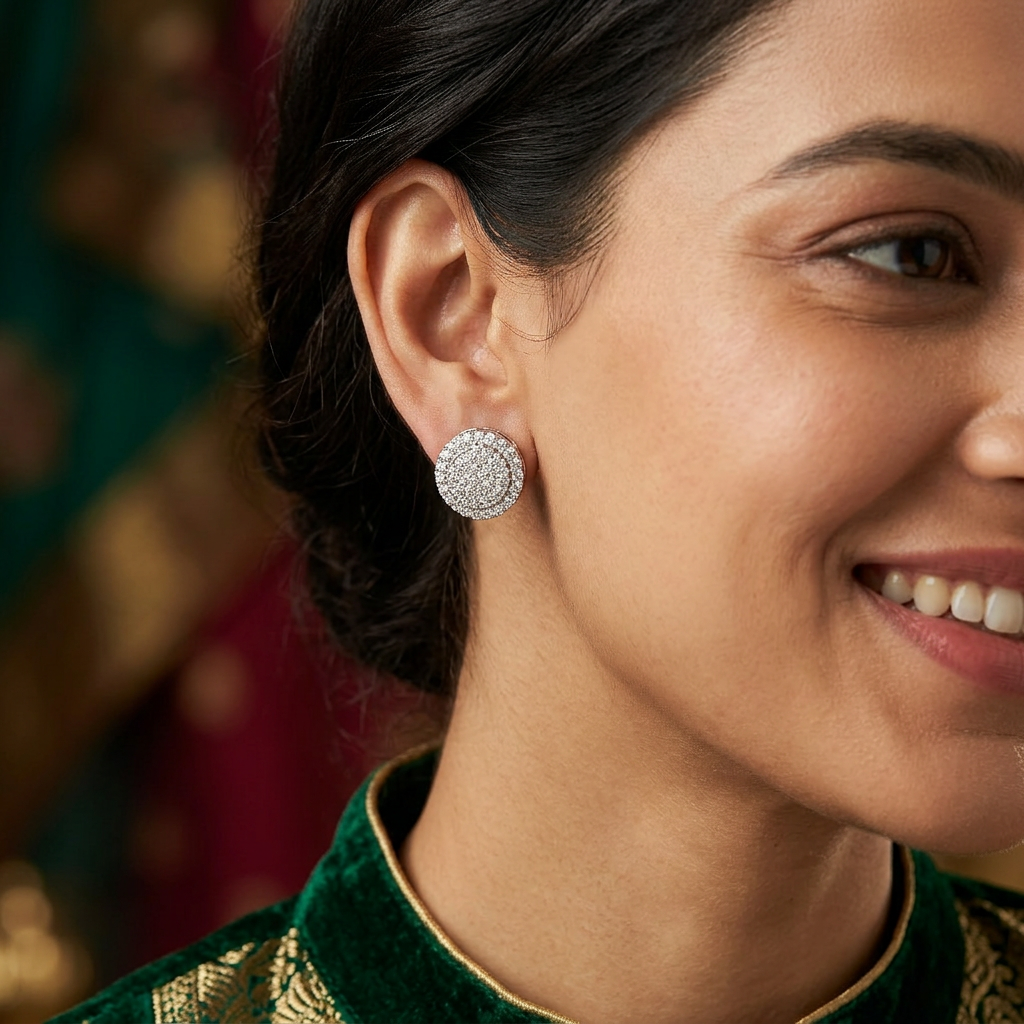 Lustrous circle Stud with layered crystal styling