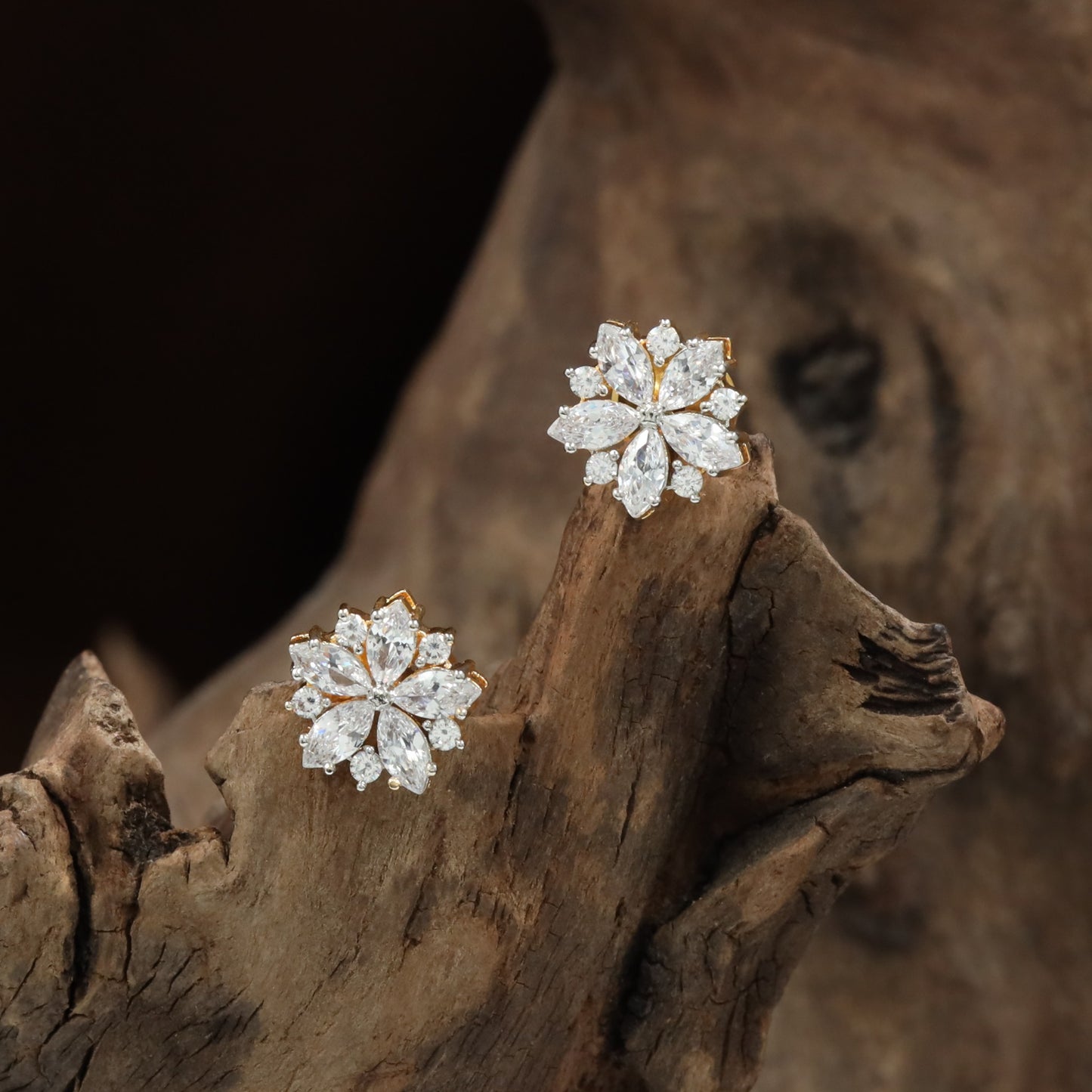 Blossom floral Stud with marquise crystal detailing