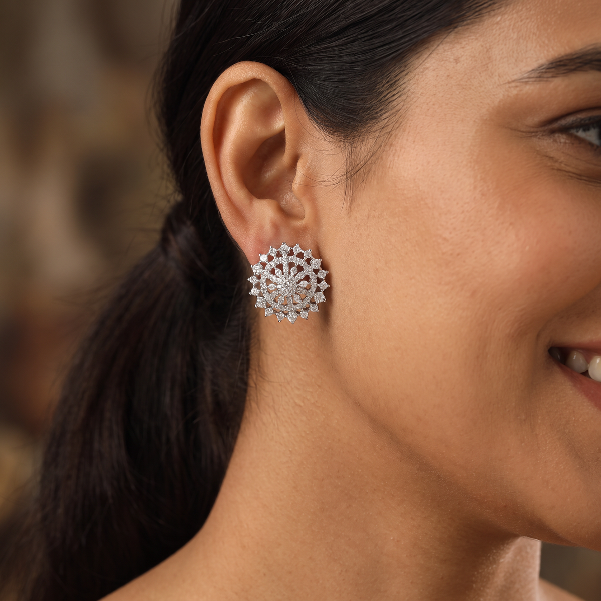 Blossom circular Stud with clustered crystal detailing
