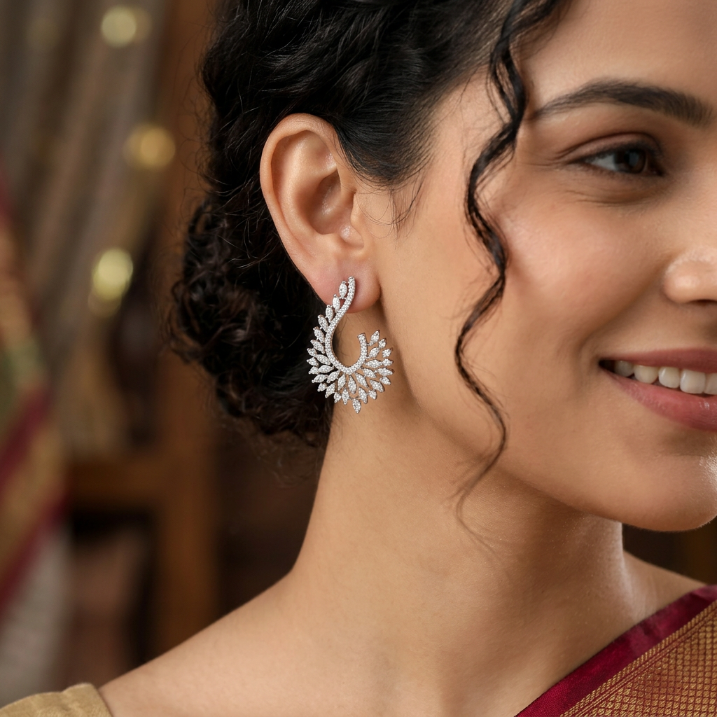 Jasmine Curve Stud with Expanding Petal Placement