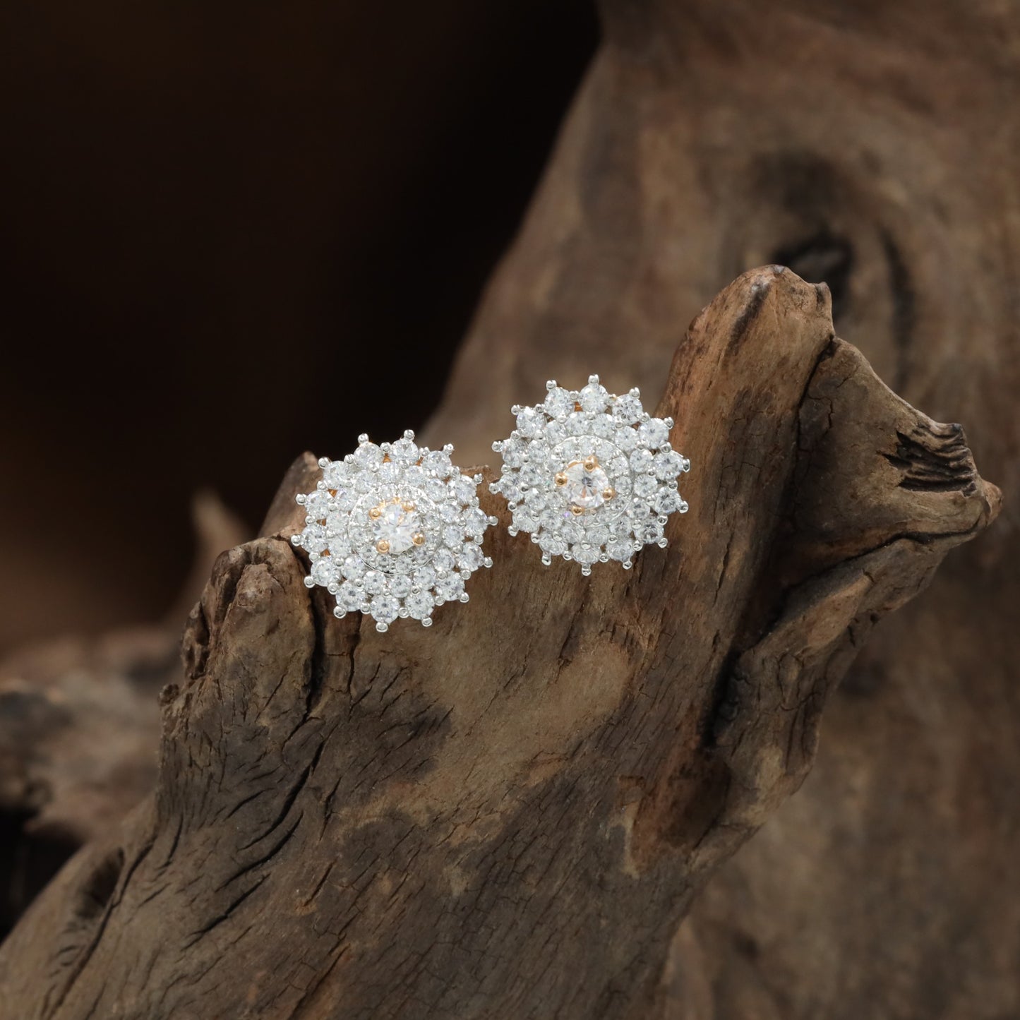 Floral Cluster Stud with Radiating Border Detailing
