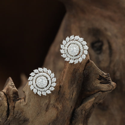 Classic Floral Disc Stud with Decorative Petal Arrangement