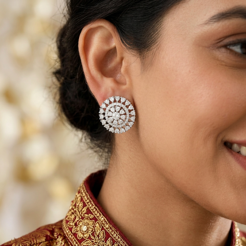 Petal Ring Stud with Structured Border Detailing