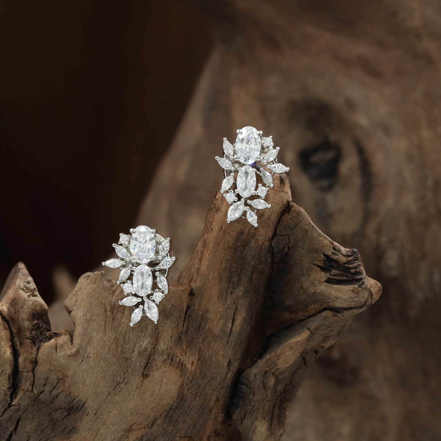 Leaf Accent Stud with Floral Cluster Detailing