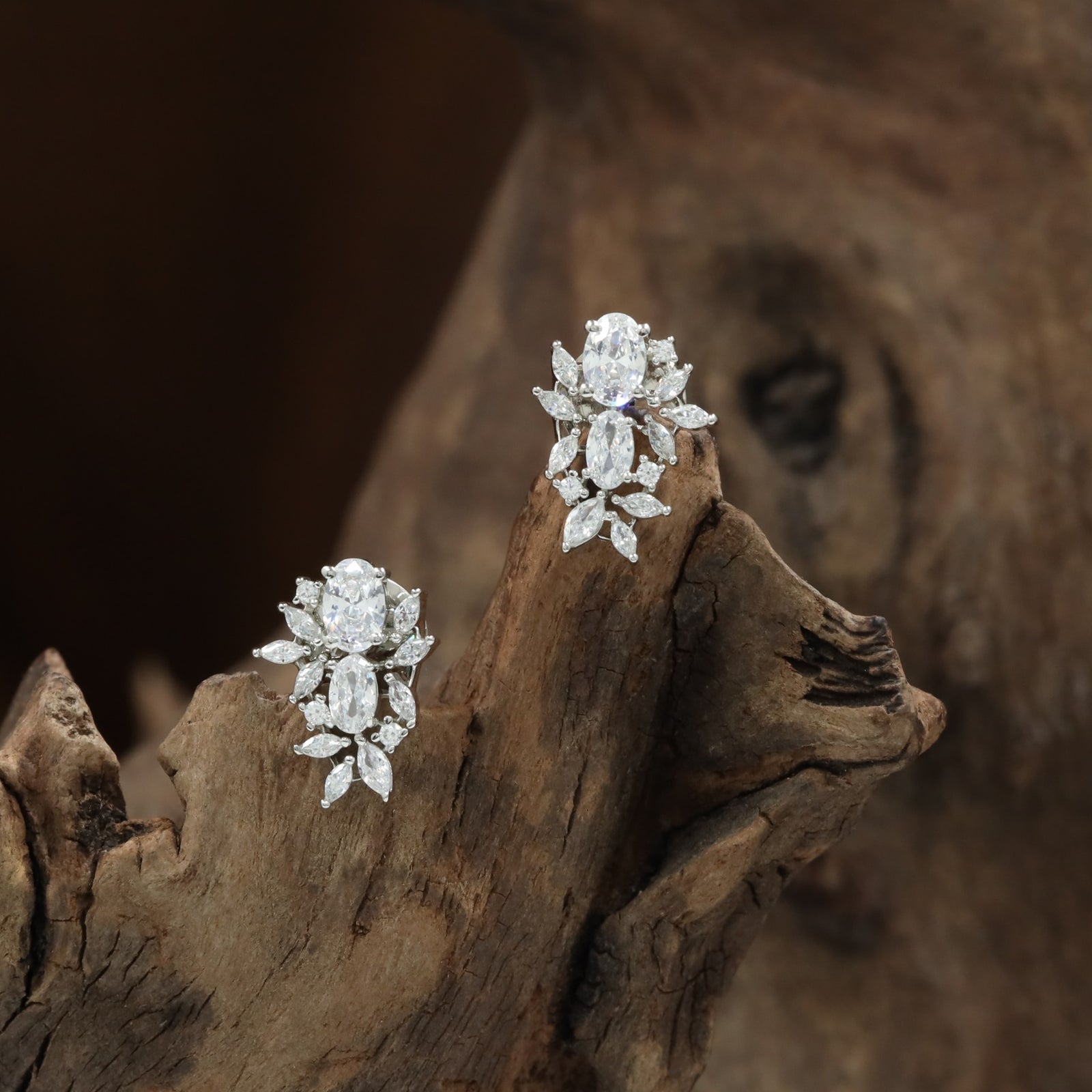Leaf Accent Stud with Floral Cluster Detailing
