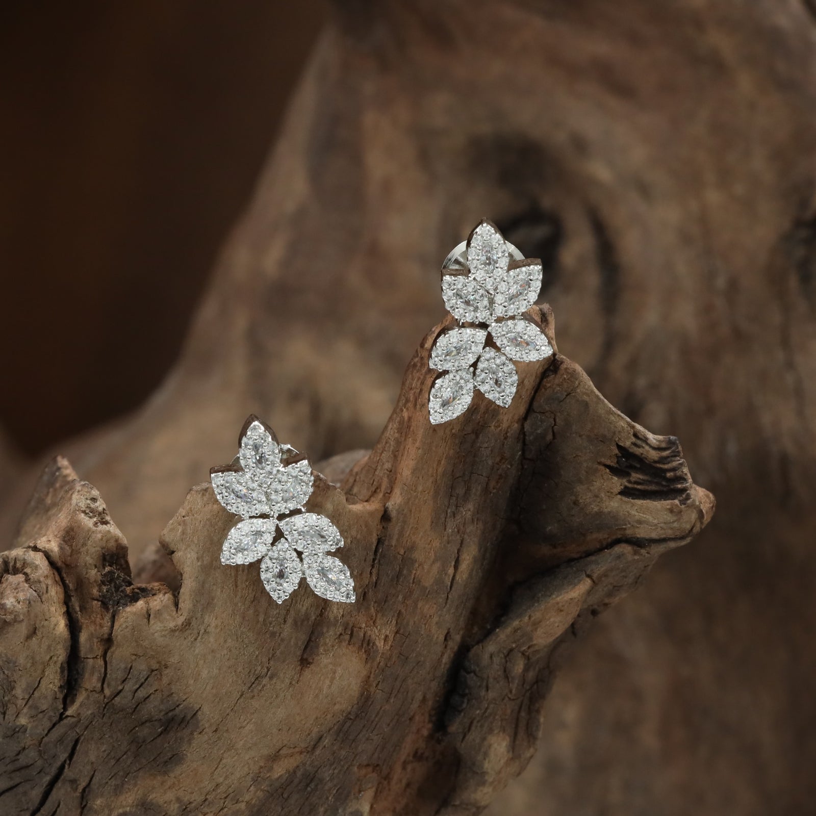 Leaf Pattern Stud with Structured Floral Styling