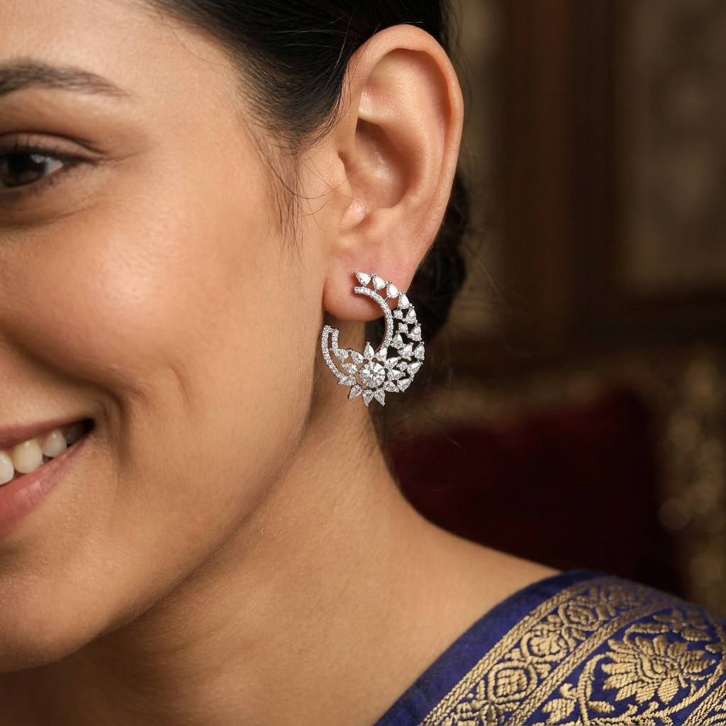 Twinkle Arc Frame Stud with Sunburst Edge Styling