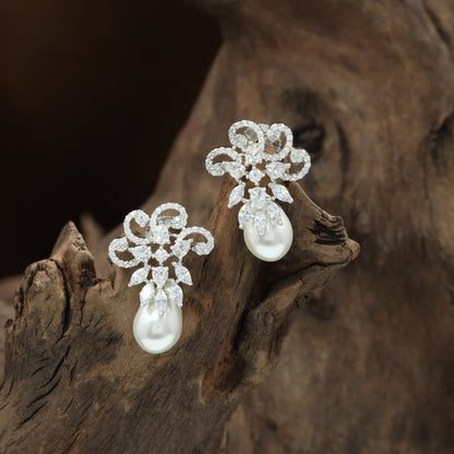 Radiance Floral Pearl Stud with Twisted Scroll Formation