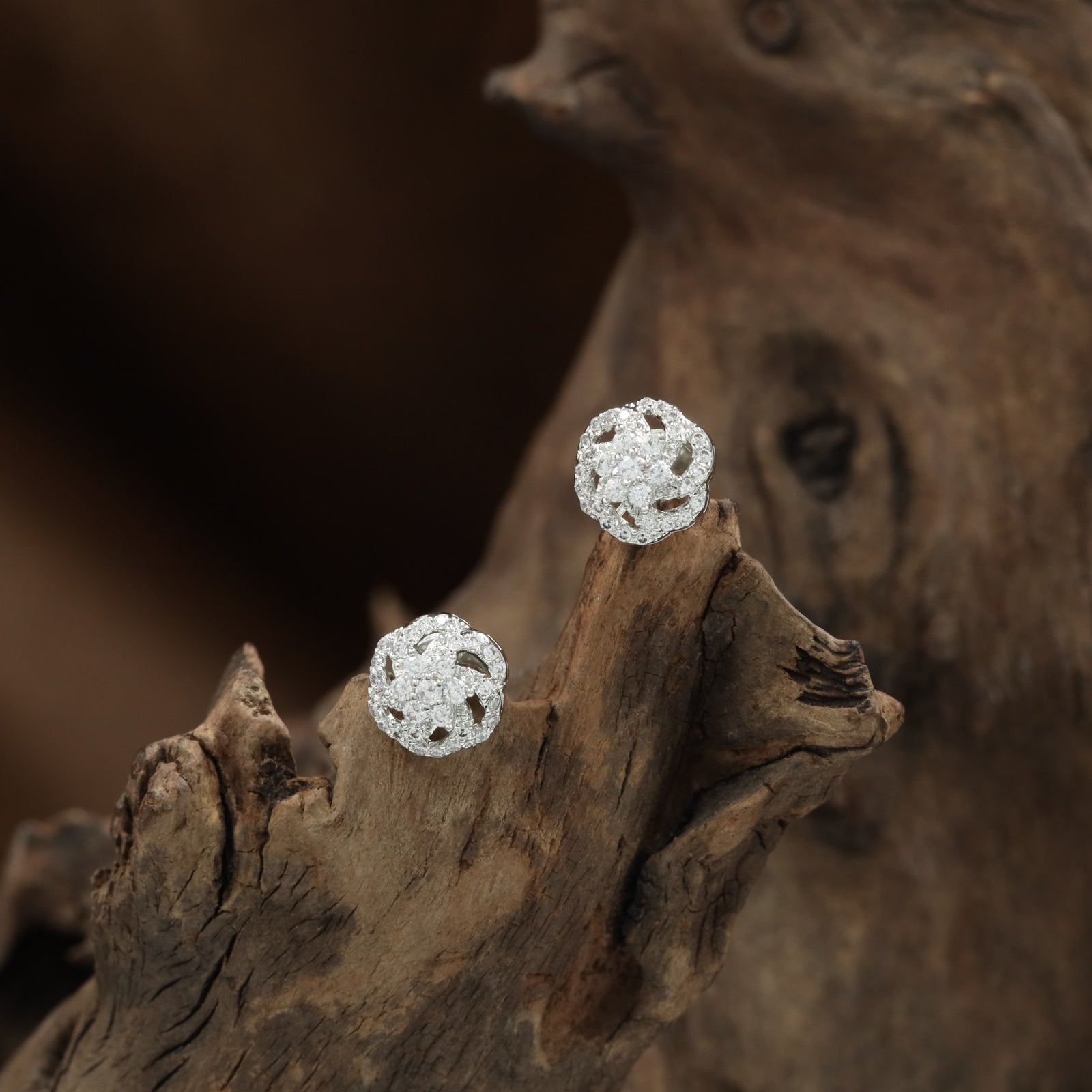 Treasury Sphere Halo Stud with Open Pattern Finish