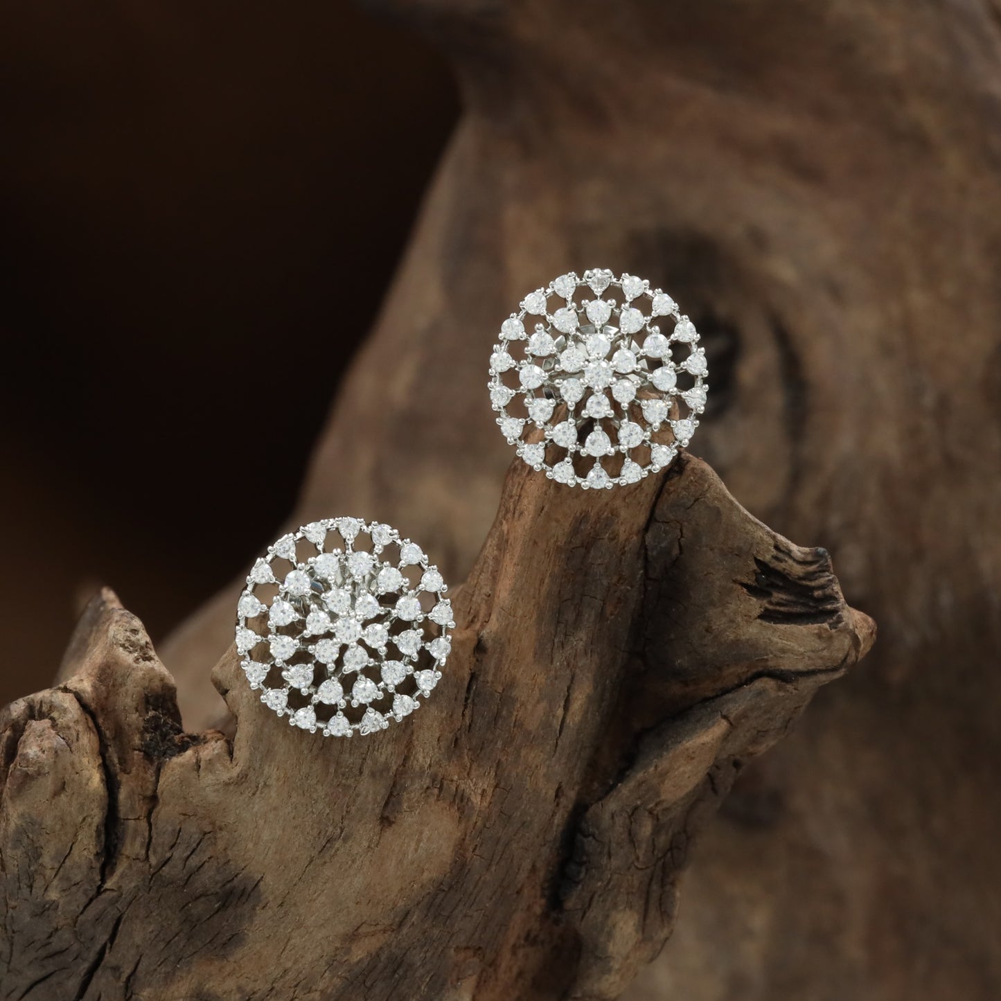 Graceview Round Border Stud with Encased Floral Design