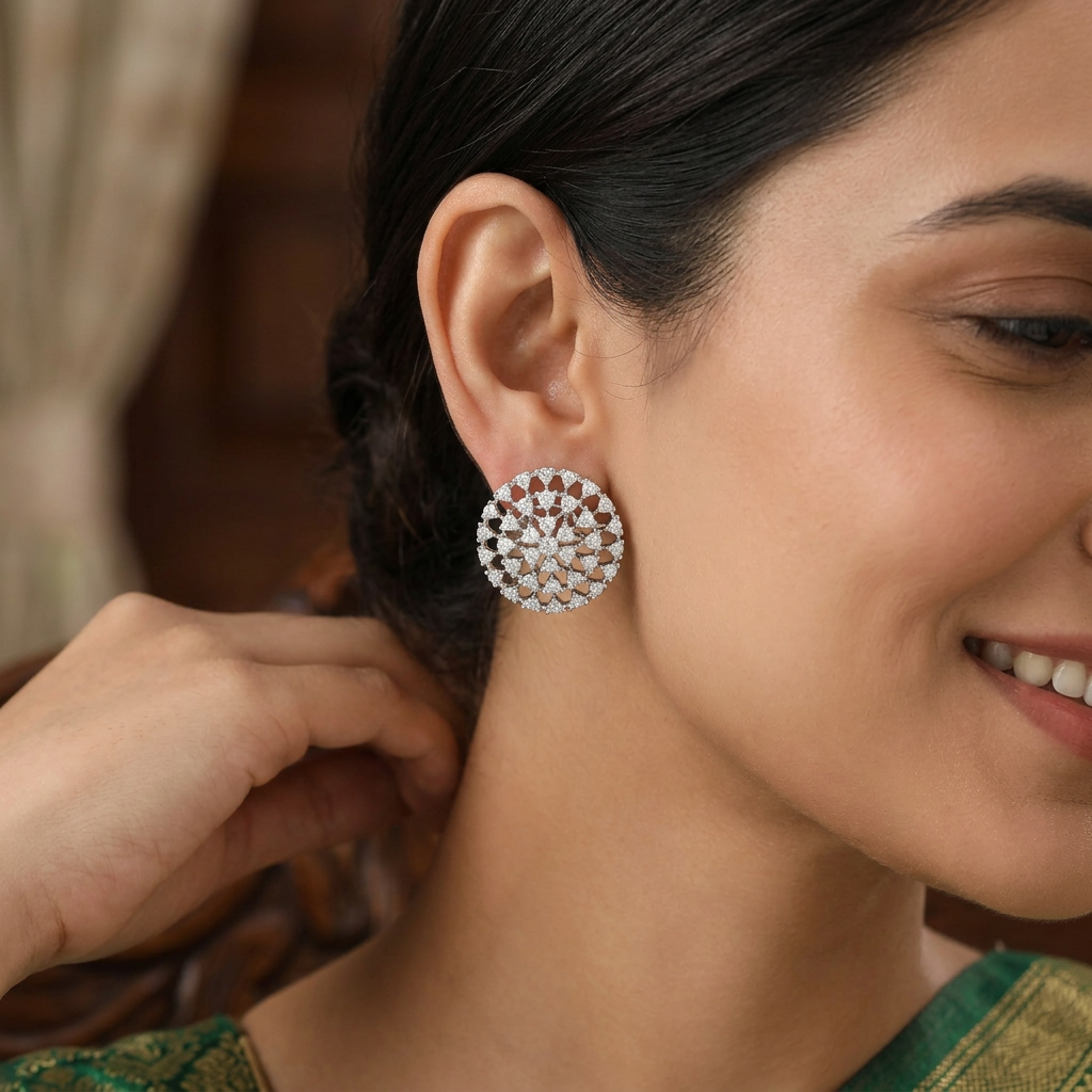 Graceview Round Border Stud with Encased Floral Design