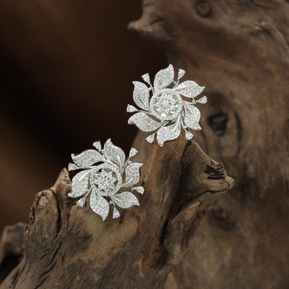 Dewline Spiral Flower Stud with Pointed Edge Accents