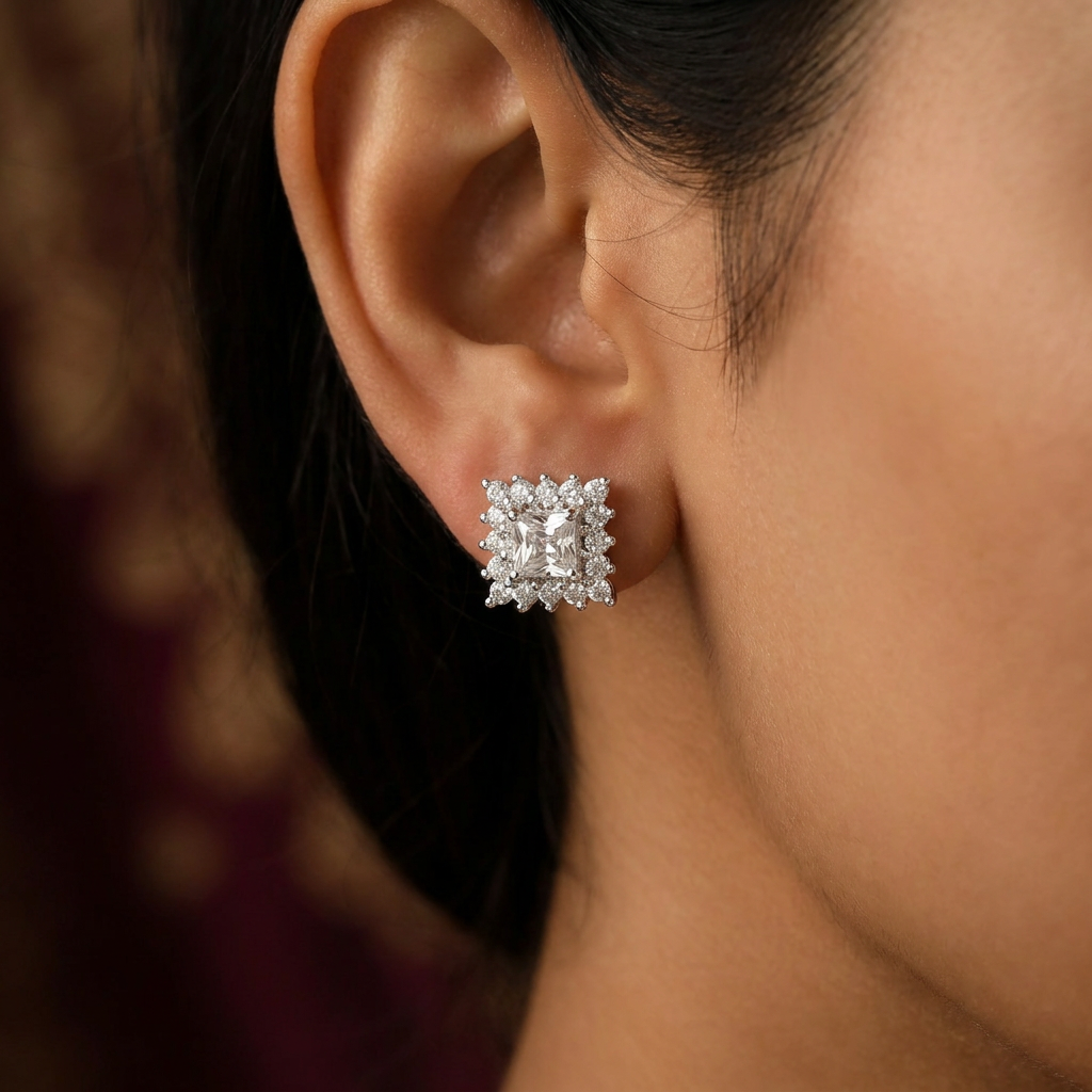 Avenue Square Stud with Raised Border Detailing