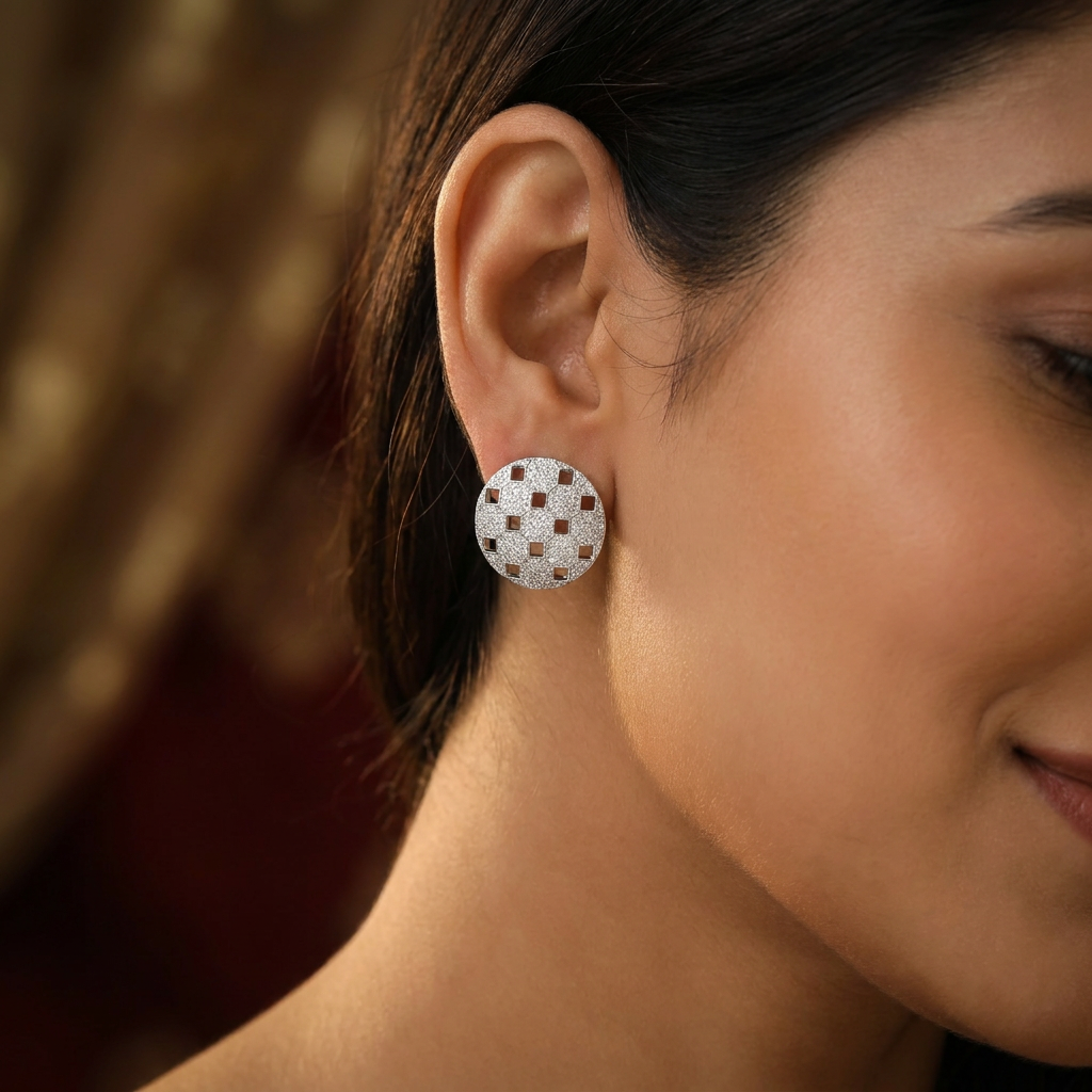 Checkered Disc Stud with Textured Surface Detailing