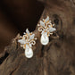 Decorative Leaf Stud with Layered Pearl Styling