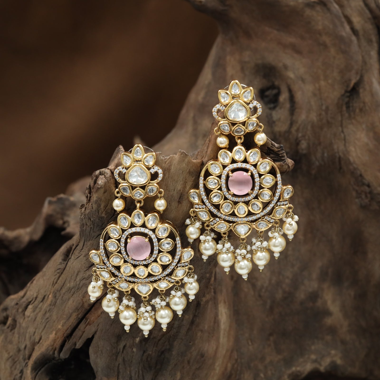 Lotus Frame Kundan Hanging with Double Halo Detailing