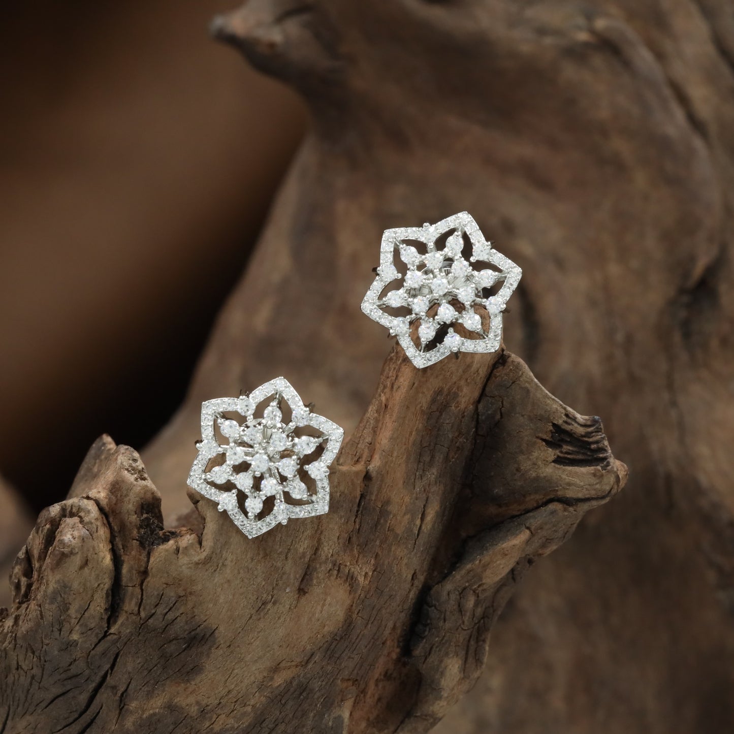 Granulated Floral Stud with Decorative Outline Styling