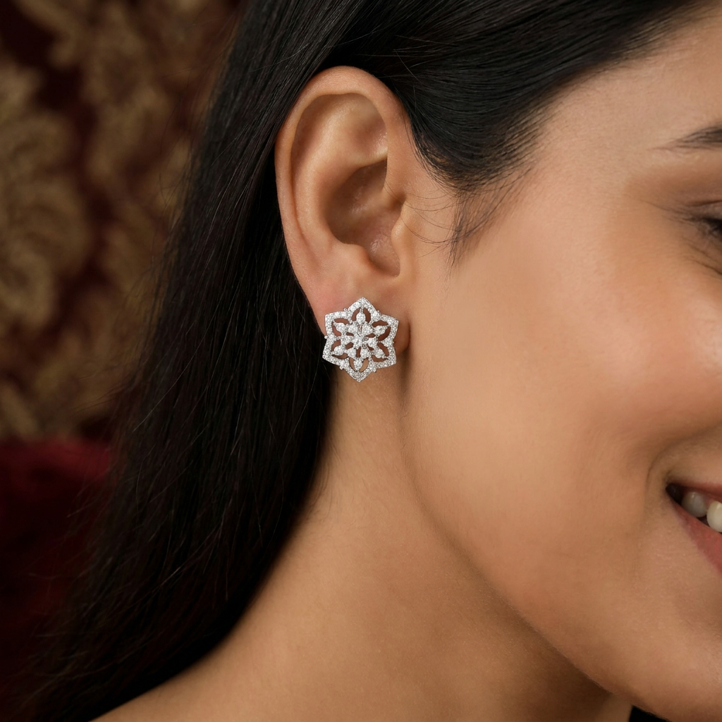 Granulated Floral Stud with Decorative Outline Styling