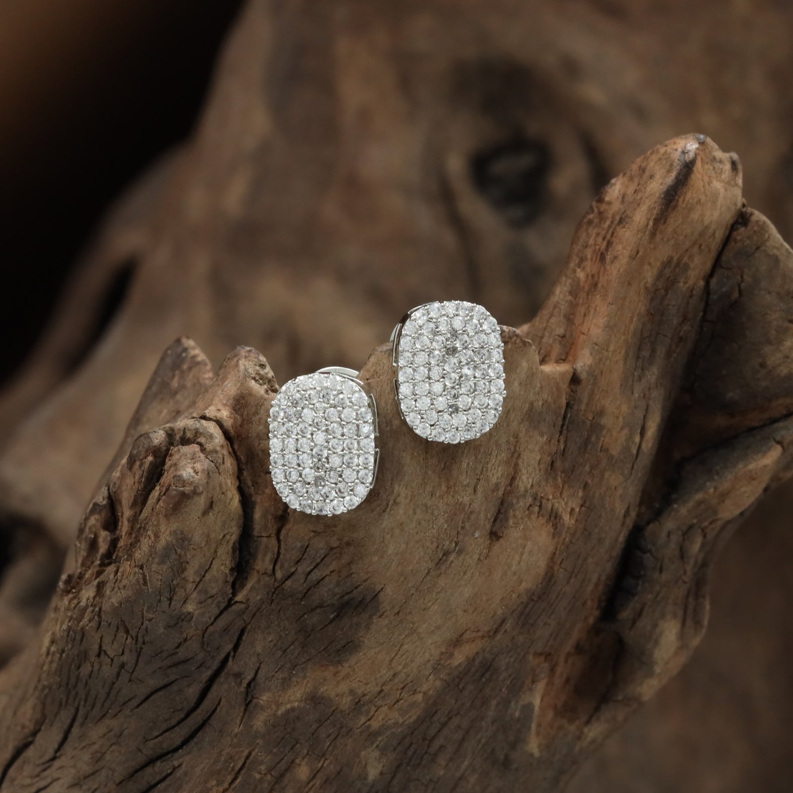 Beaded Oval Stud with Dense Surface Detailing