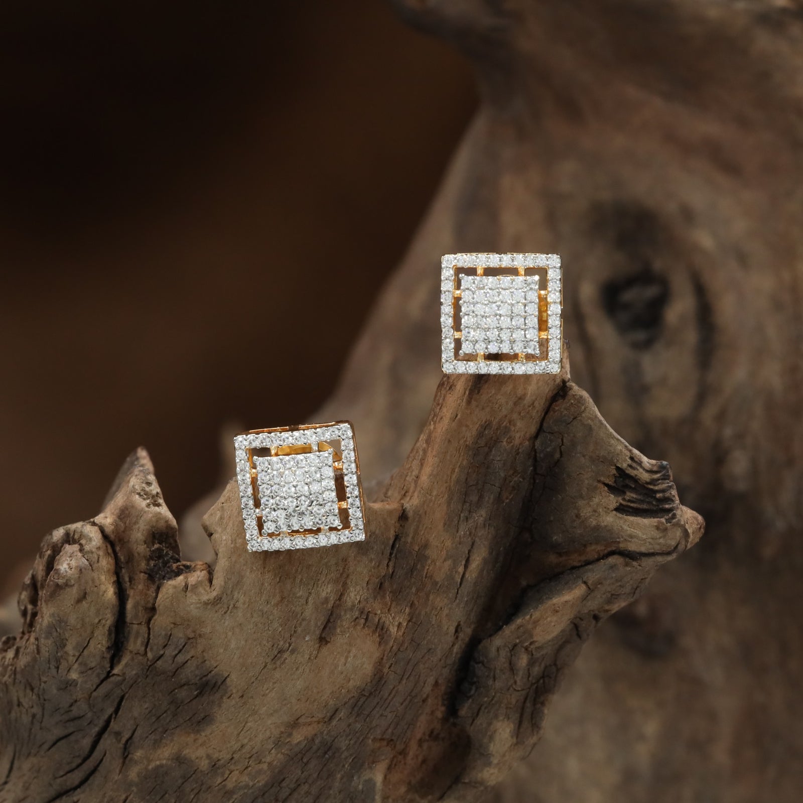 Encased Square Stud with Structured Halo Styling