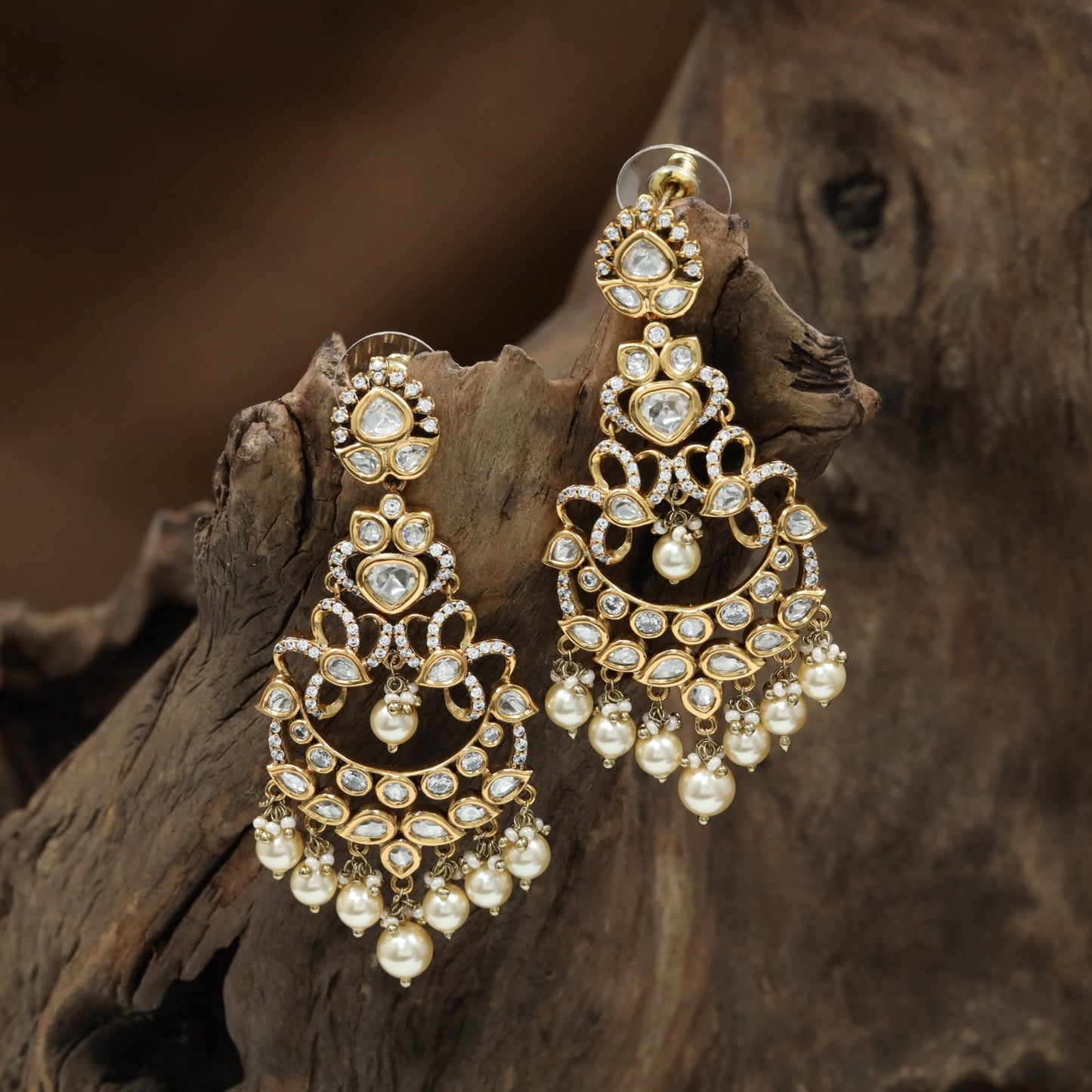 Spiral Kundan Hanging with Circular Link Detailing and Pearl Tassel Drops