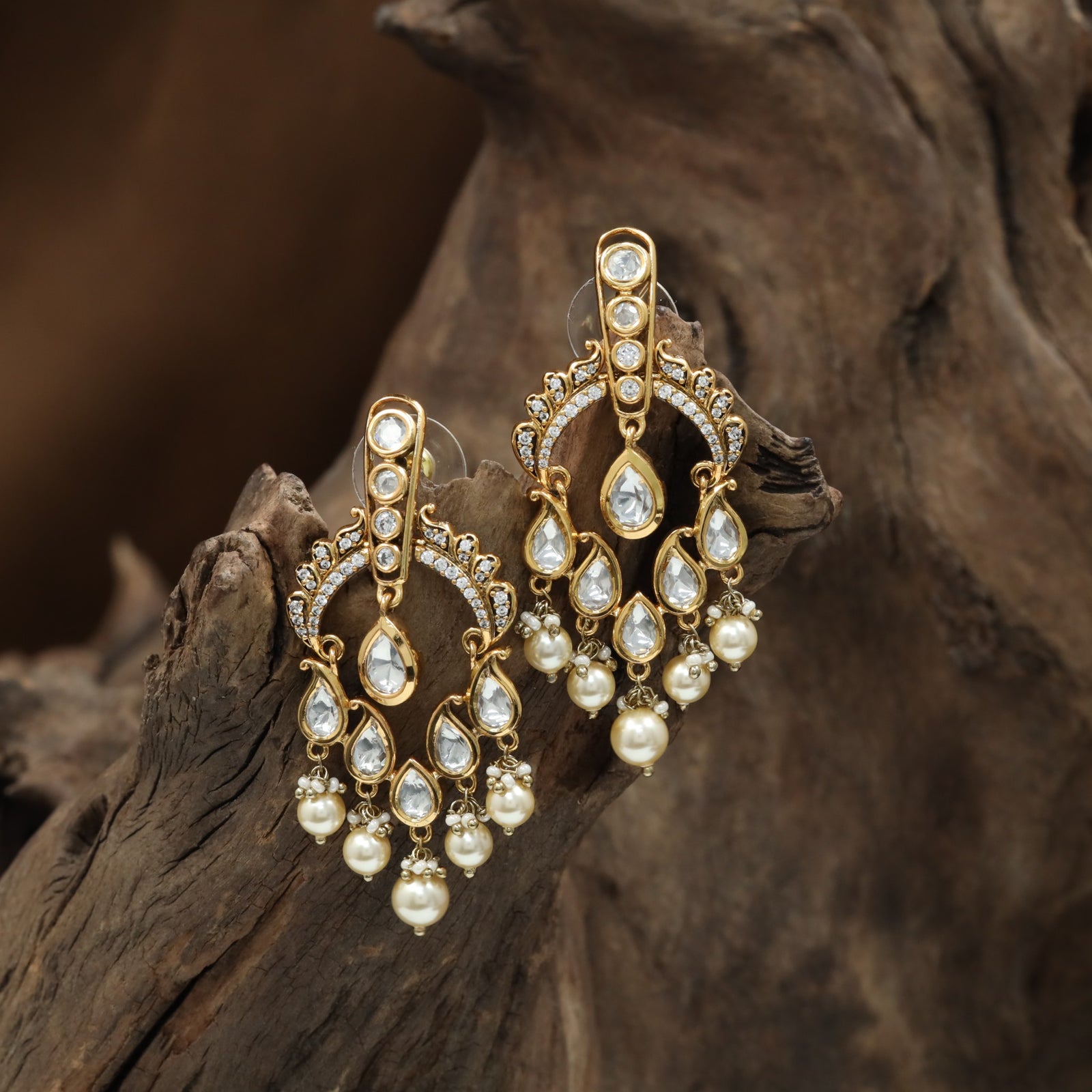 Cascade Oval Kundan Hanging with Multi Drop Arrangement and Pearl Tassels