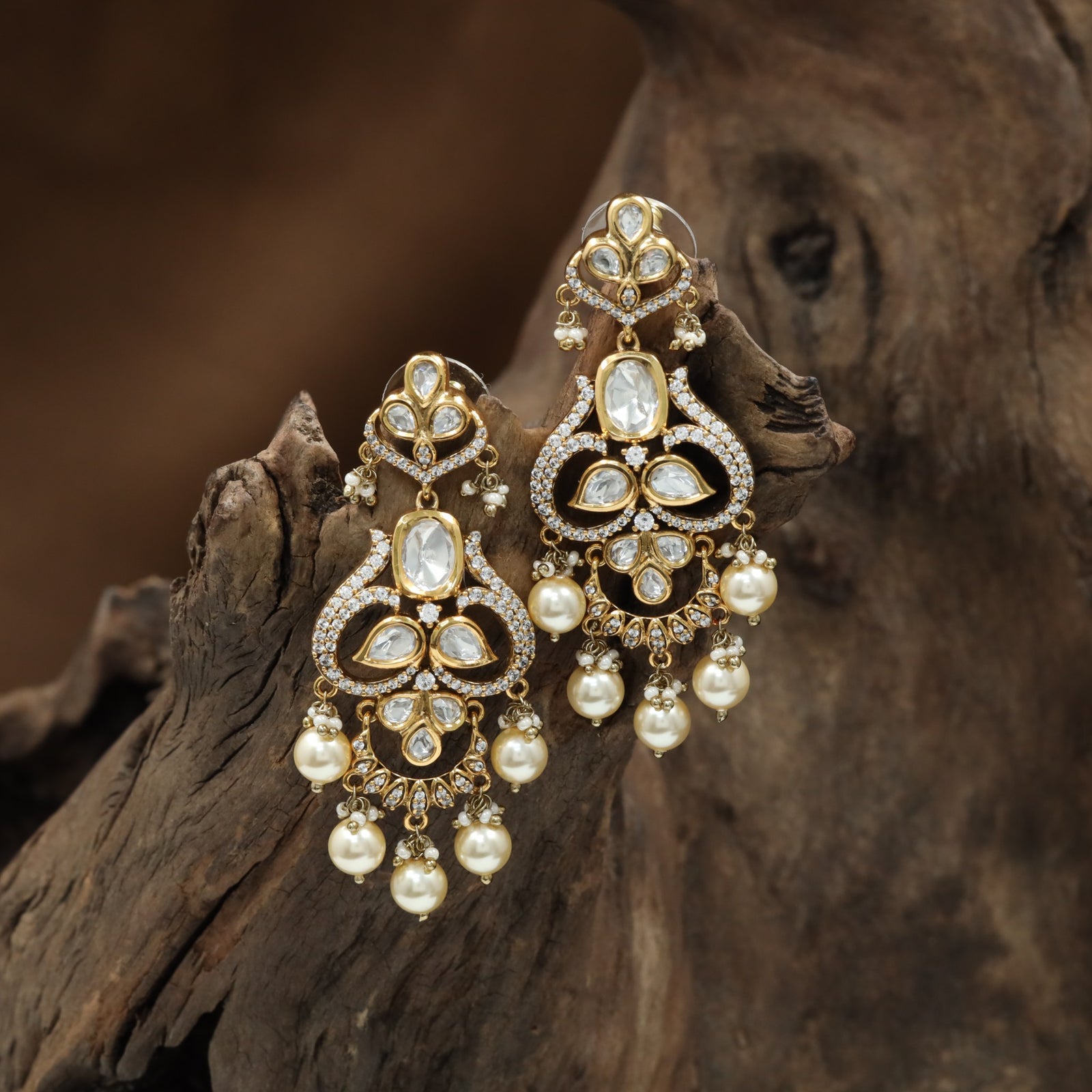 Crowned Petal Kundan Hanging with Triple Leaf Arrangement and Drop Pearls