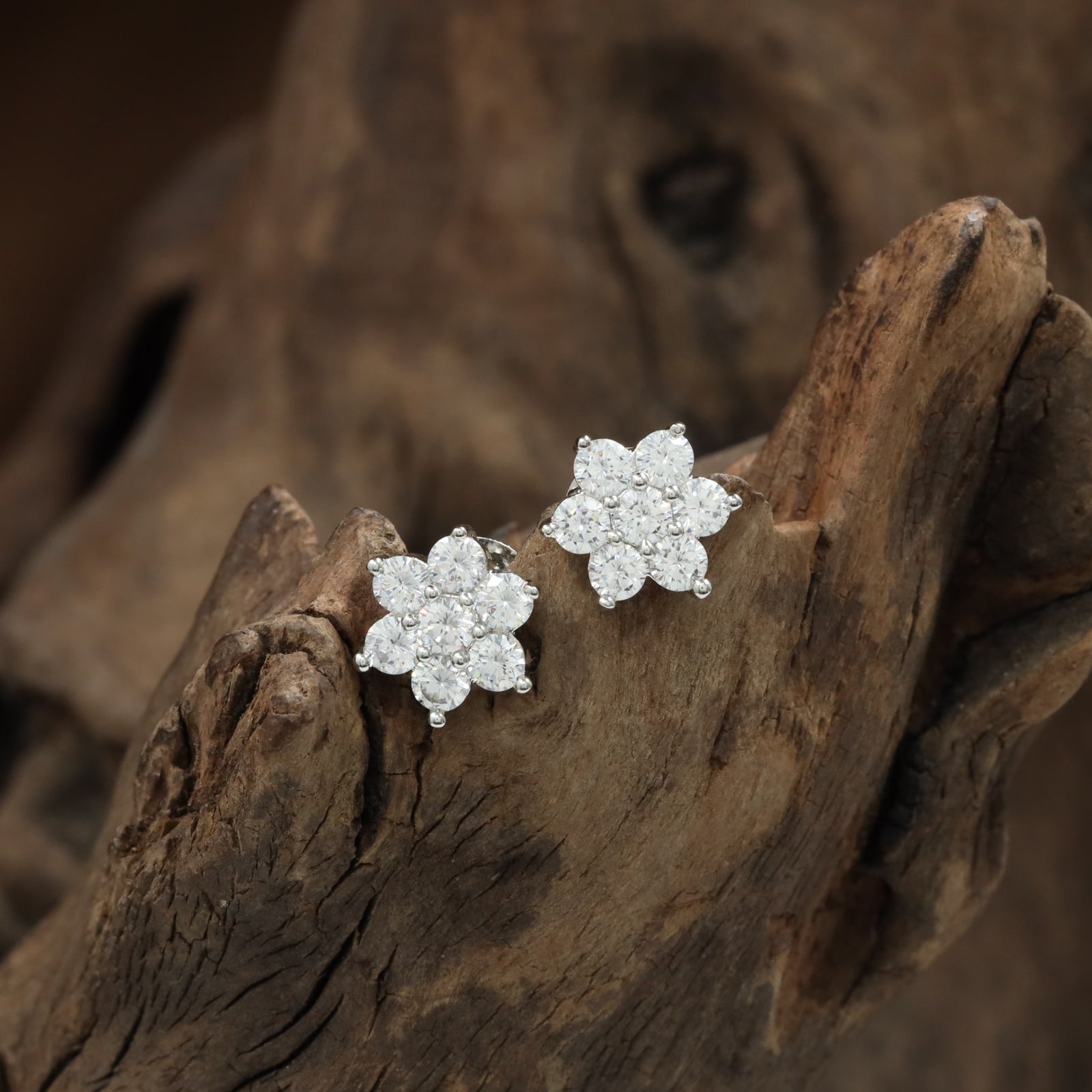 Crystal Flower Stud with Marquise Cluster Arrangement