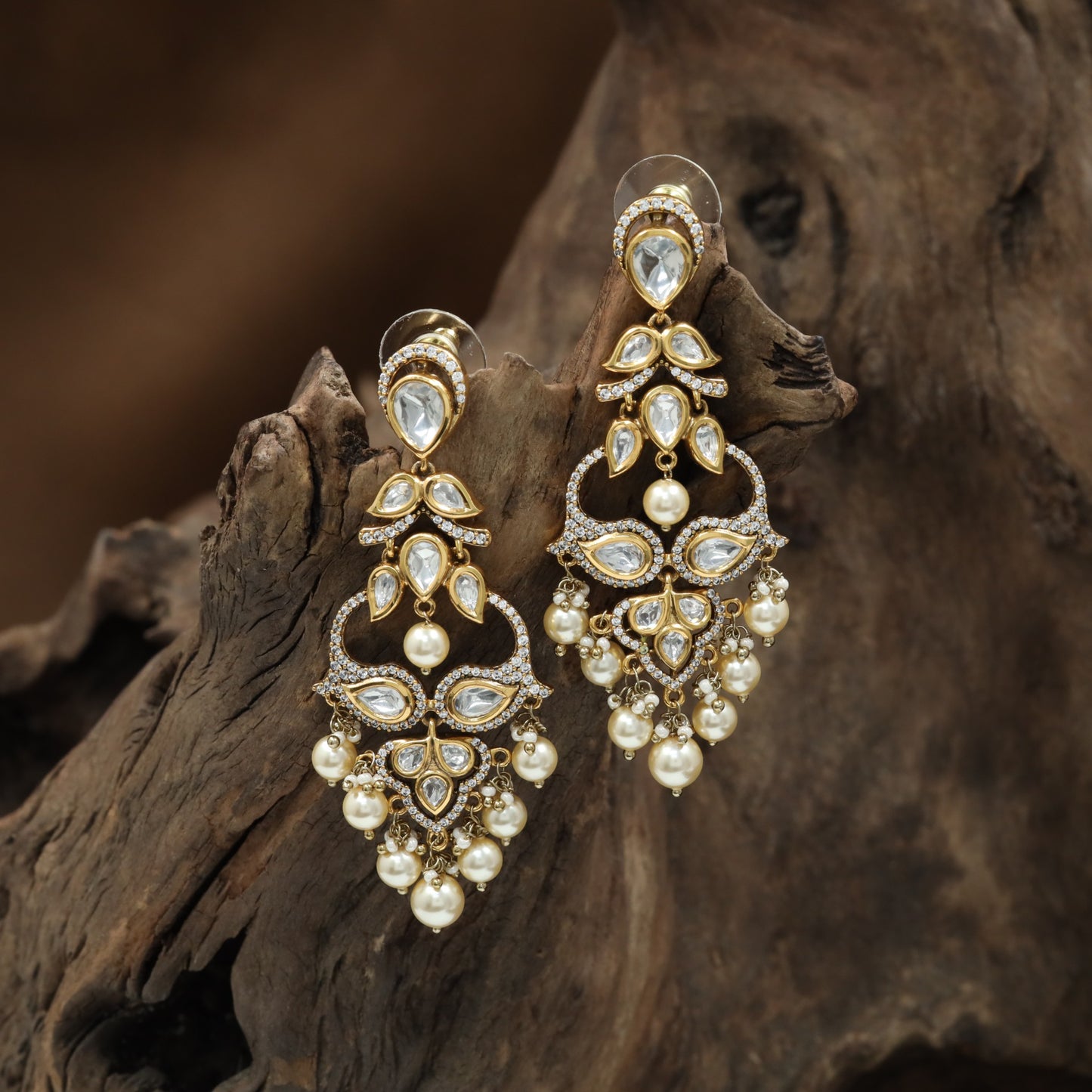 Bloom Cut Kundan Hanging with Curved Open Frame and Hanging Bead Tassels
