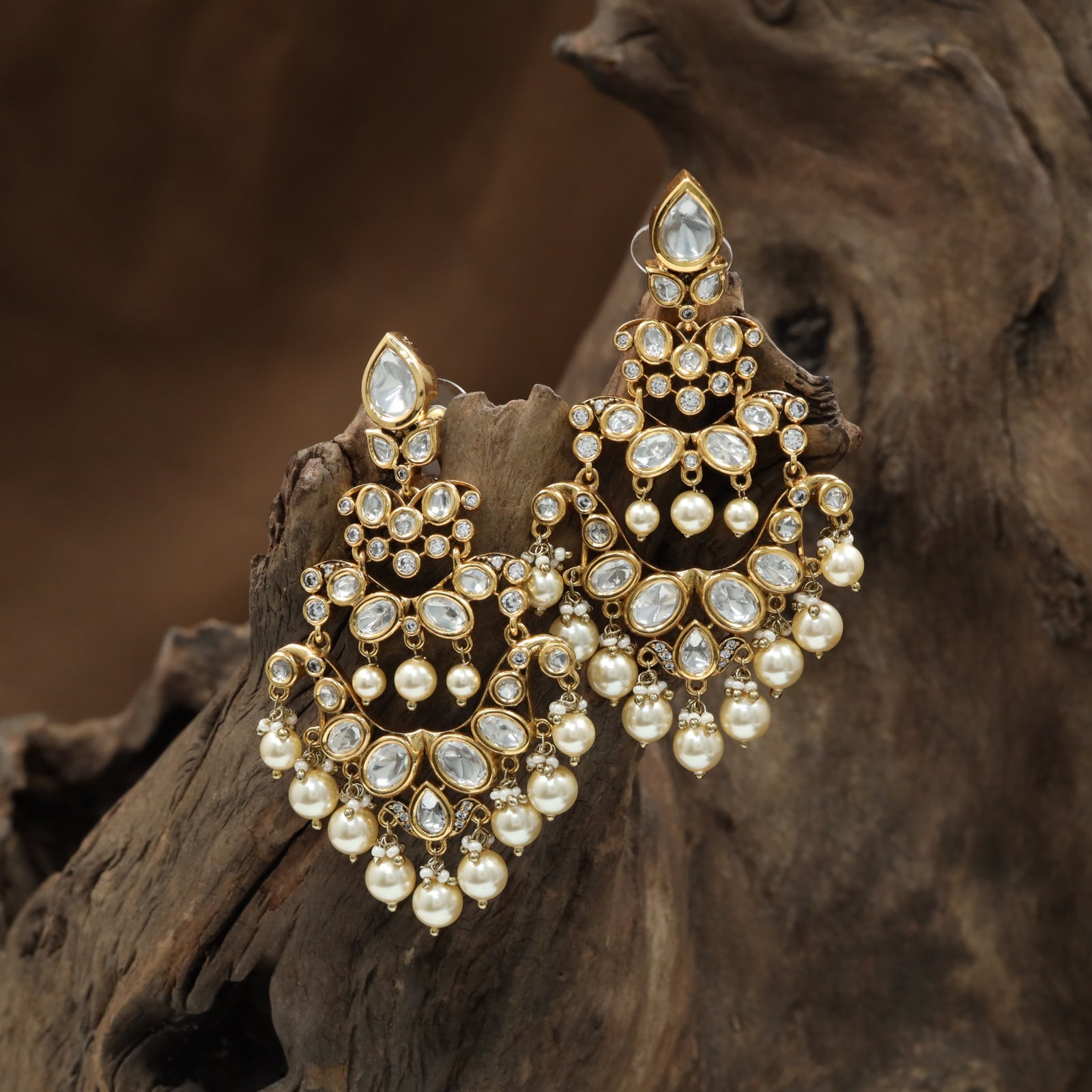 Floral Border Kundan Hanging with Open Circle Styling and Pearl Tassels