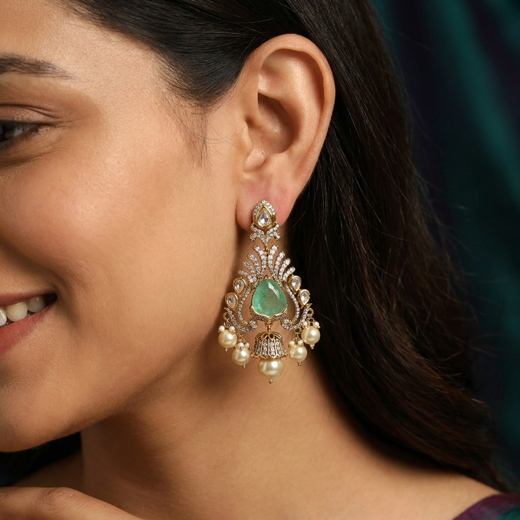 Elegant Teardrop Kundan Hanging with Decorative Outline Arrangement