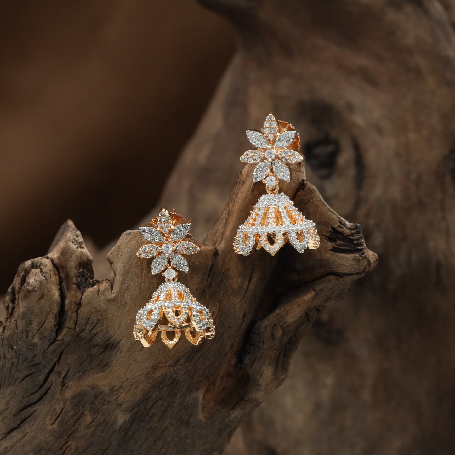 Floral Dome GJ Stud with Bell Shape Drop and Pearl Tassel Detailing