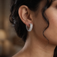 Heart Frame Rhodium Stud with Rounded Openwork Structure and Paved Edges