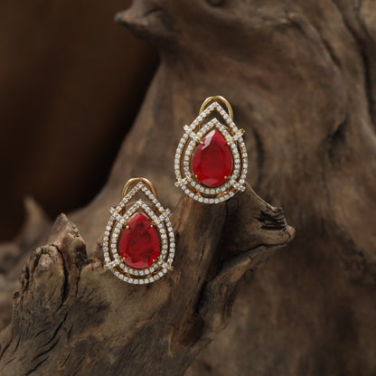 Teardrop Halo Kundan Stud with Double Border Detailing