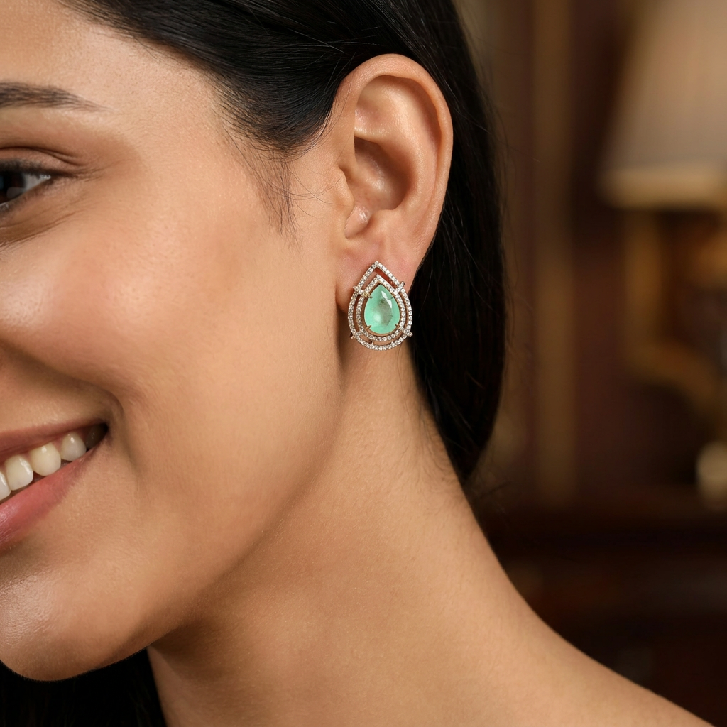 Teardrop Halo Kundan Stud with Double Border Detailing