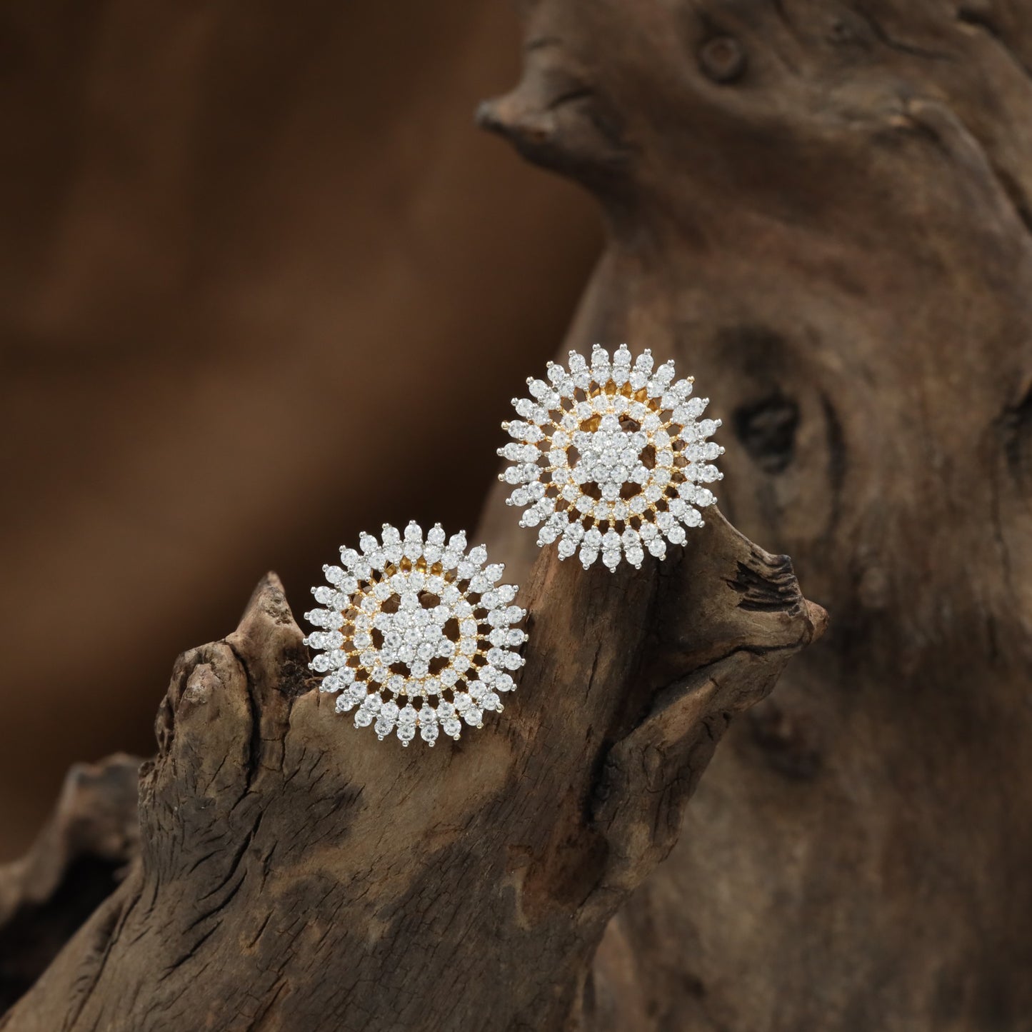 Sunray Circle GJ Stud with Layered Border Detailing and Floral Center Pattern