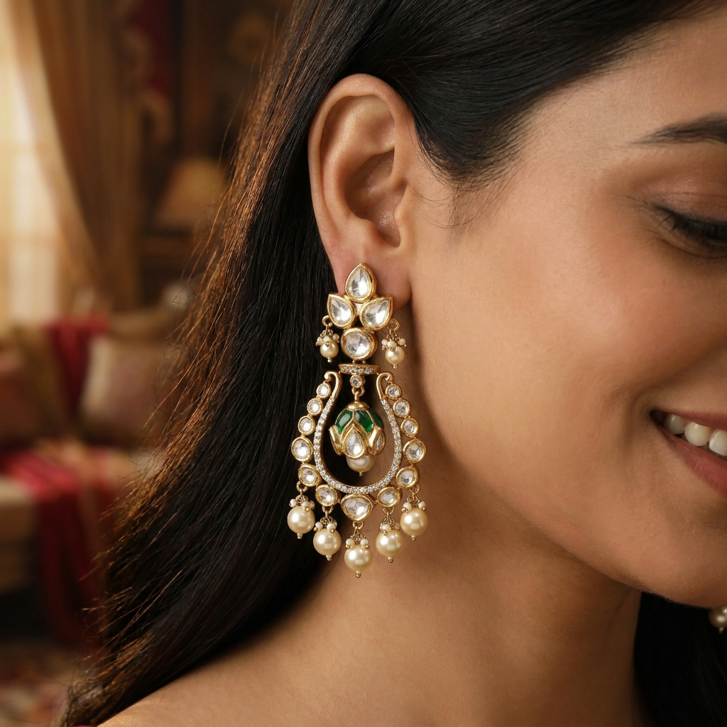 Radiant Loop Kundan Hanging with Hanging Pearl Clusters