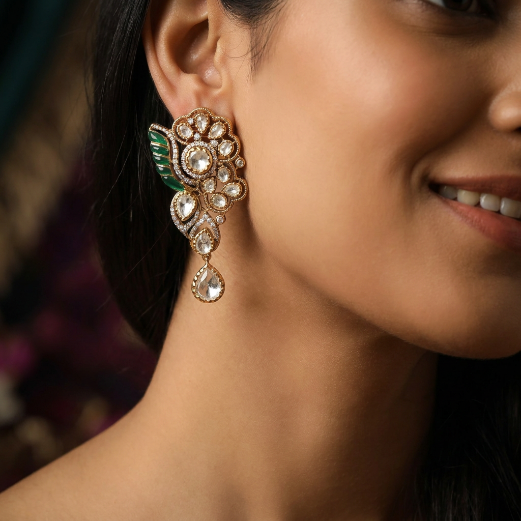 Butterfly Wing Kundan Hanging with Pearl Drop Detailing