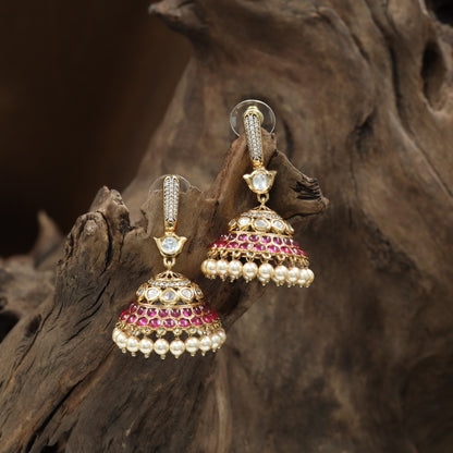 Decorative Pearl Jumka with Structured Dome Styling