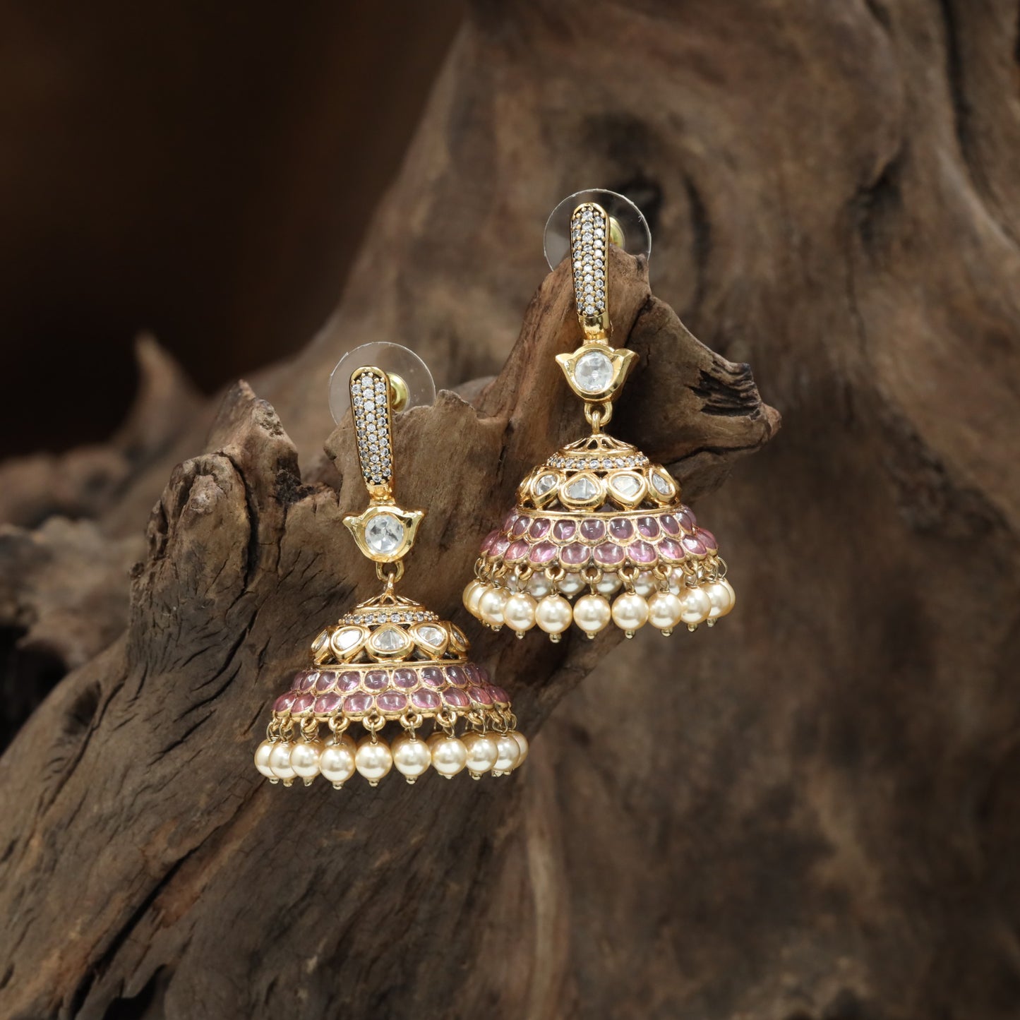 Decorative Pearl Jumka with Structured Dome Styling